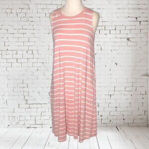 Time and True Striped Tank Dress with Pockets SZ M 8-10 Coral & White